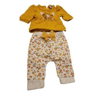 Newborn Matching Set Girls Sz 0-3M Yellow Floral Floral Blouse and Jogger Pants
